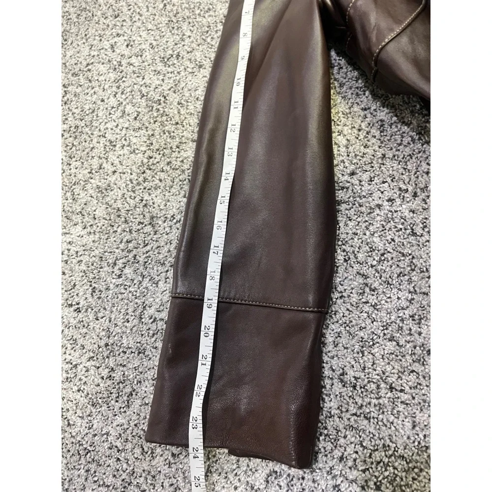 Luxury Women's Genuine Leather Real Fur Collar Jacket Brown Warm Winter Coat Y2K - Picture 13 of 14